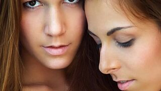 Hot lesbian hugs of Alexis Crystal and Antonia Sainz
