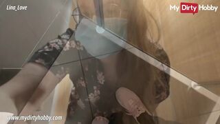 Lina Love nipple girl masturbating in public kitchen