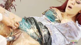 Red-haired girlfriend's birthday lesbian rage with big-breasted black-haired milf