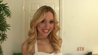 Blonde teenage girl Lucy Tyler rubbing her clitoris with a vibrator to the big orgasm