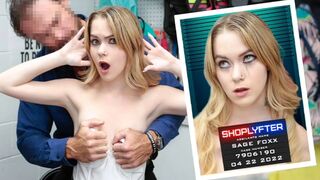 Little-breasted teen thief Sage Fox gets caught stealing