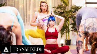 Yoga slut caught banging babe mid class stretch