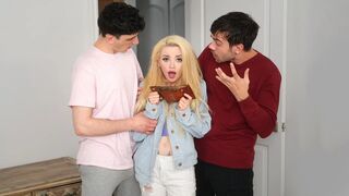 He's got his tight ass stuffed with thick tails by two stepbrothers with a hard anal threesome