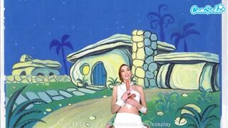 Cute teen wilma flintstone in cosplay masturbating and sucking the huge pot