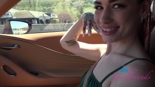 Delilah Day seduces in the car on vacation, rubs cock and tortures in front of the pov camera