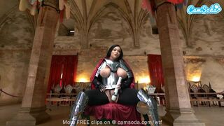 Ashlyn Peaks in a knight-armored cosplay with a magic wand