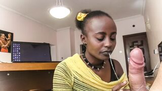 Black bitch drooling on the boss's tree
