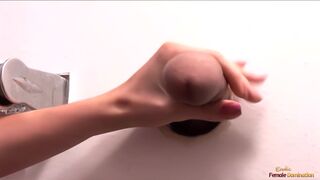 She caresses lonely milf pussy before three glories hole dicks at once