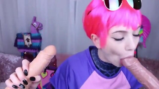 Fortnite Cosplay Babe Dildo Sucking Throat Training