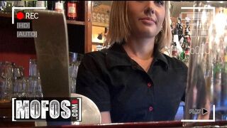 Blonde Barmaid Flashes Tits Sucks Guest Cock