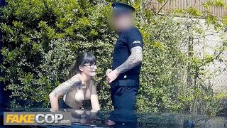 Cop Ravages Nerdy Brunette Cums on Her Glasses