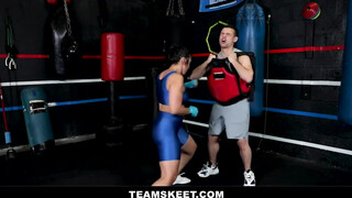 Kickboxing babe sweaty post-workout pounding