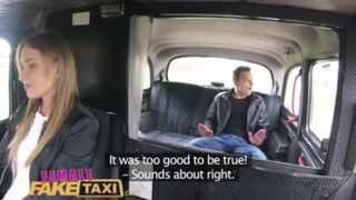 Young guy fucking Angel Piaff's wet shaving pussy in a fake cab