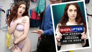 Pervert cop pulls Aria Carson's purple thong and fucks her hard on the table