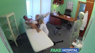 Fake hospital - hot nurse gets her raise by kissing her ass