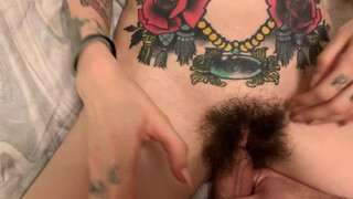 Tattooed Hairy Amateur Pussy Dripping for Fingers