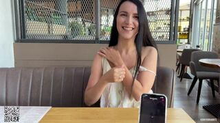 Eva is enjoying the public restaurant with her lover ferri remote control vibrator