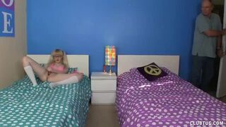 Blonde teen legs playing with new sex toys in front of Nookies' cameras